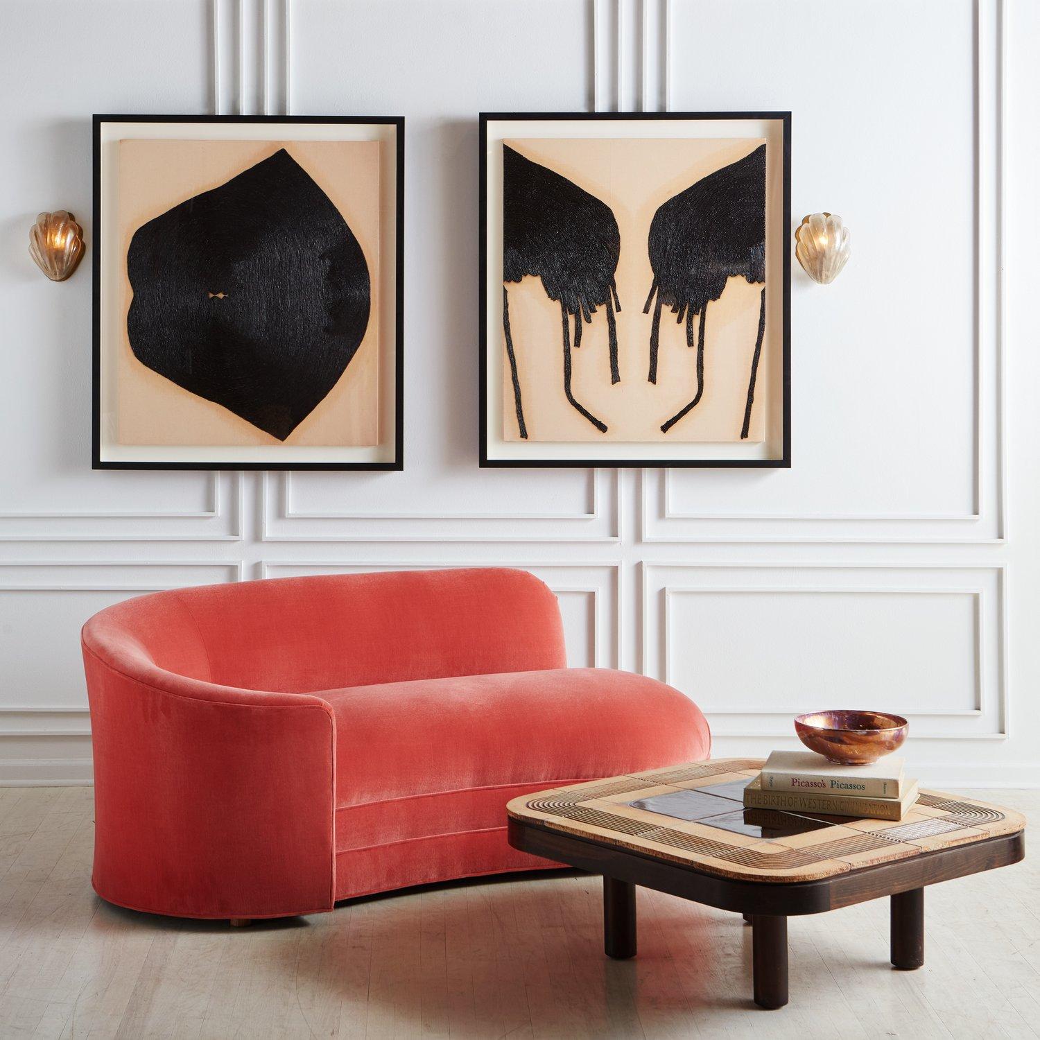 Mid-Century Modern Curved Chaise Lounge in Pink Velvet, USA 20th Century