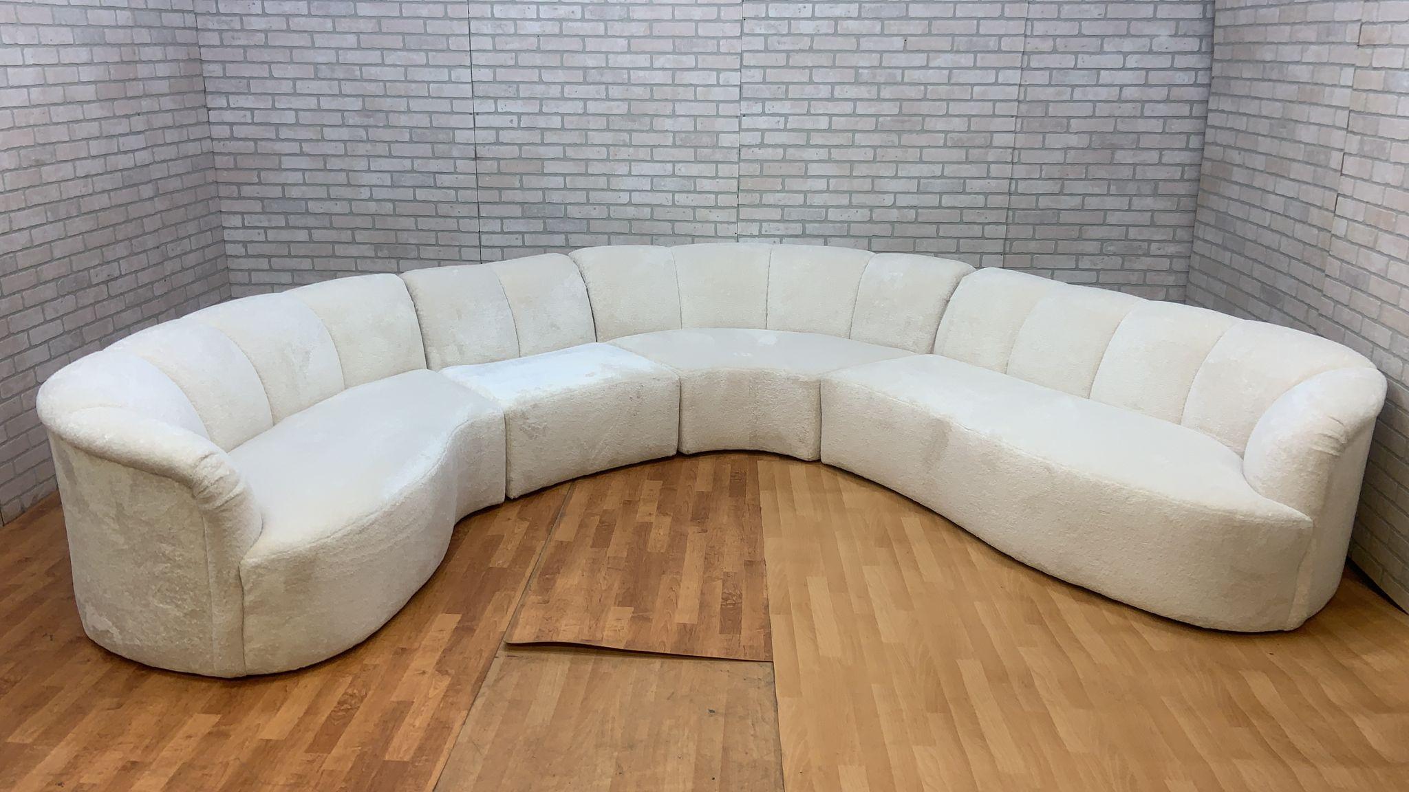 Curved Channel Back Serpentine Sectional Sofa Newly Upholstered in Alpaca Wool 3