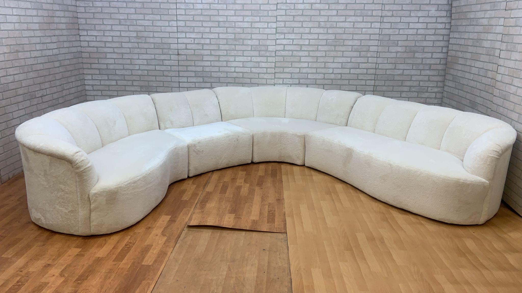 Curved Channel Back Serpentine Sectional Sofa Newly Upholstered in Alpaca Wool 4