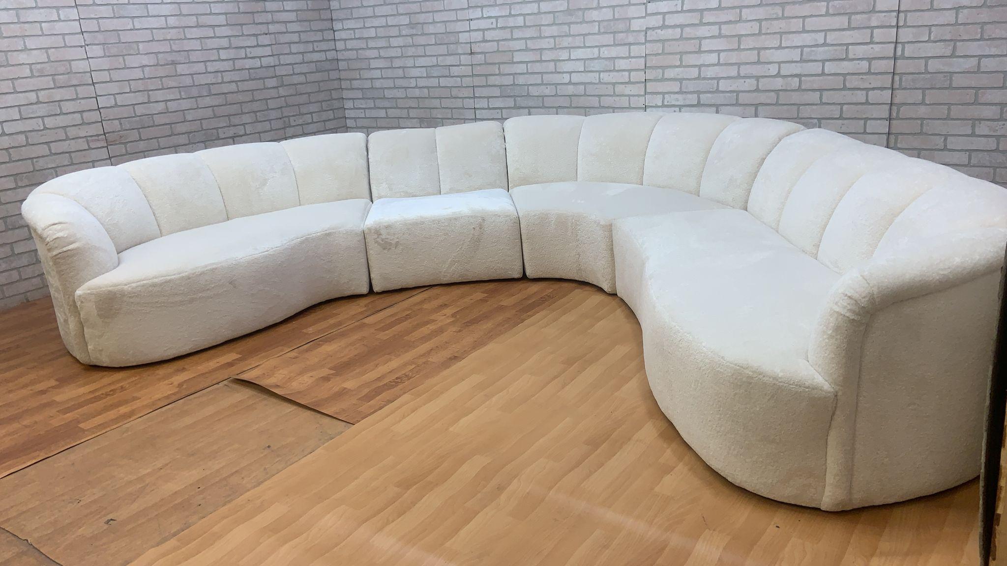 Curved Channel Back Serpentine Sectional Sofa Newly Upholstered in Alpaca Wool 5
