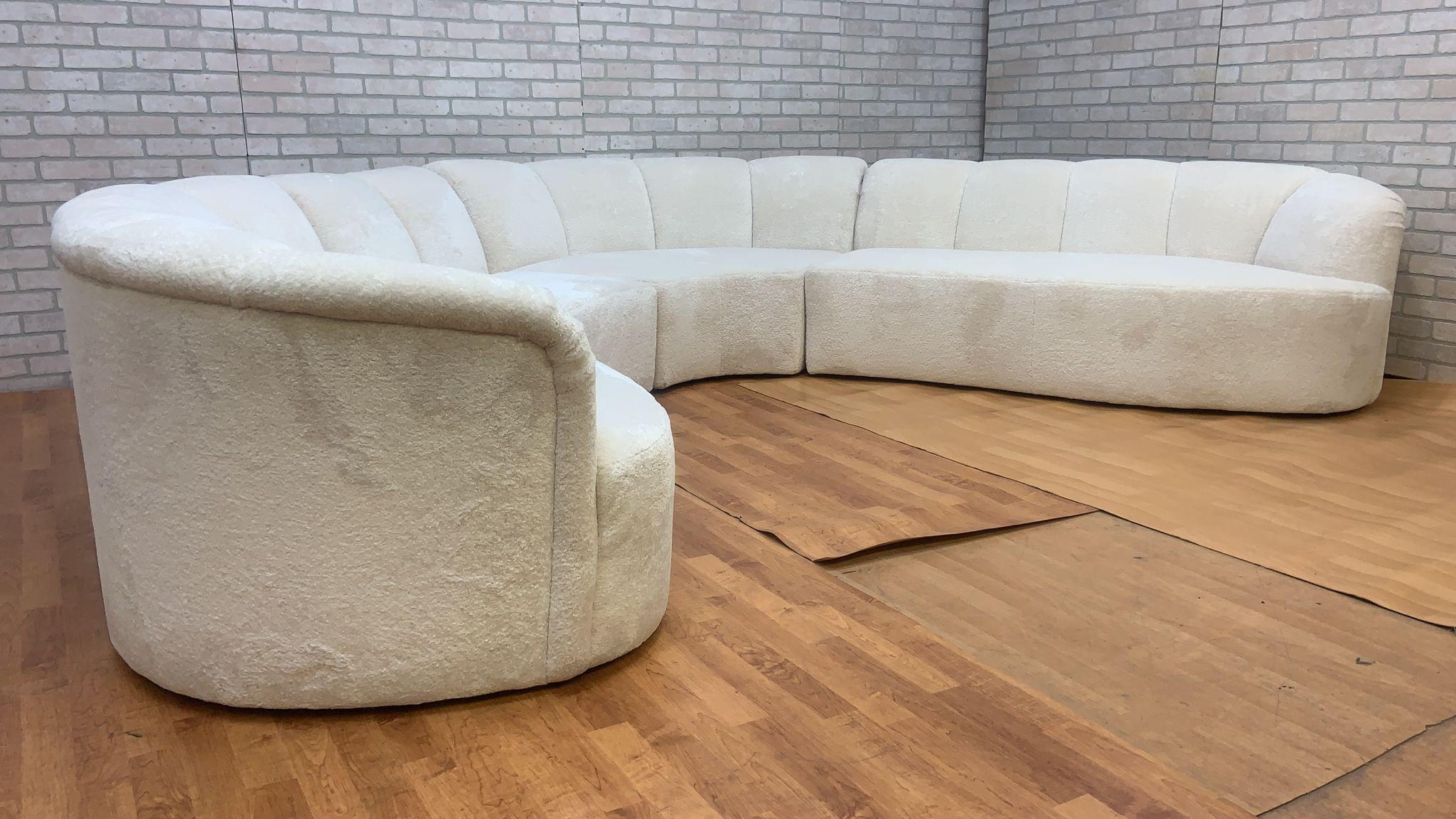Curved Channel Back Serpentine Sectional Sofa Newly Upholstered in Alpaca Wool 6