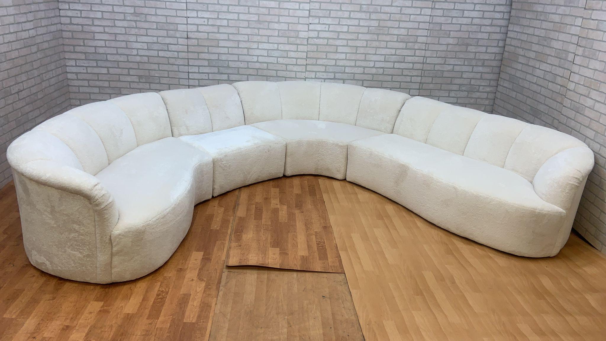 Curved Channel Back Serpentine Sectional Sofa Newly Upholstered in Alpaca Wool 7
