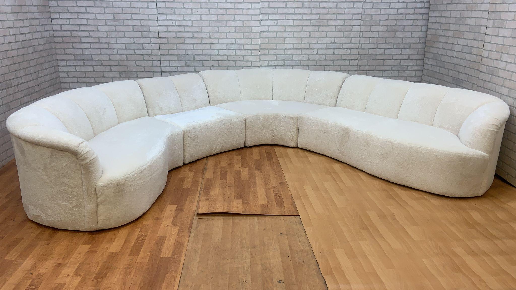 Curved Channel Back Serpentine Sectional Sofa Newly Upholstered in Alpaca Wool 8