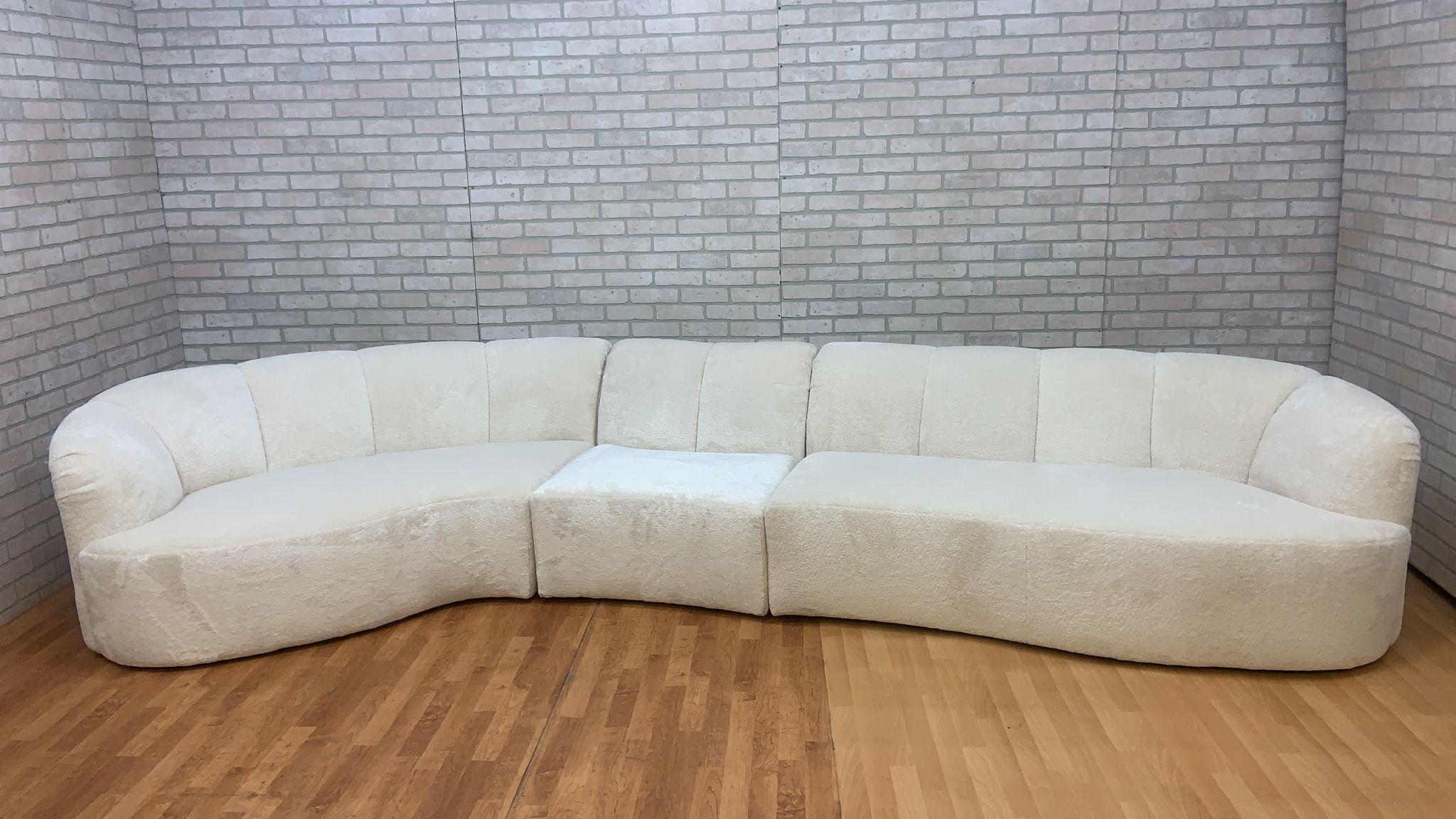 Mid-Century Modern Curved Channel Back Serpentine Sectional Sofa Newly Upholstered in Beautiful Natural Alpaca Wool

Stunning vintage Mid-Century Modern curved serpentine 4 piece sectional Sofa. The sofa has been newly upholstered in a beautiful