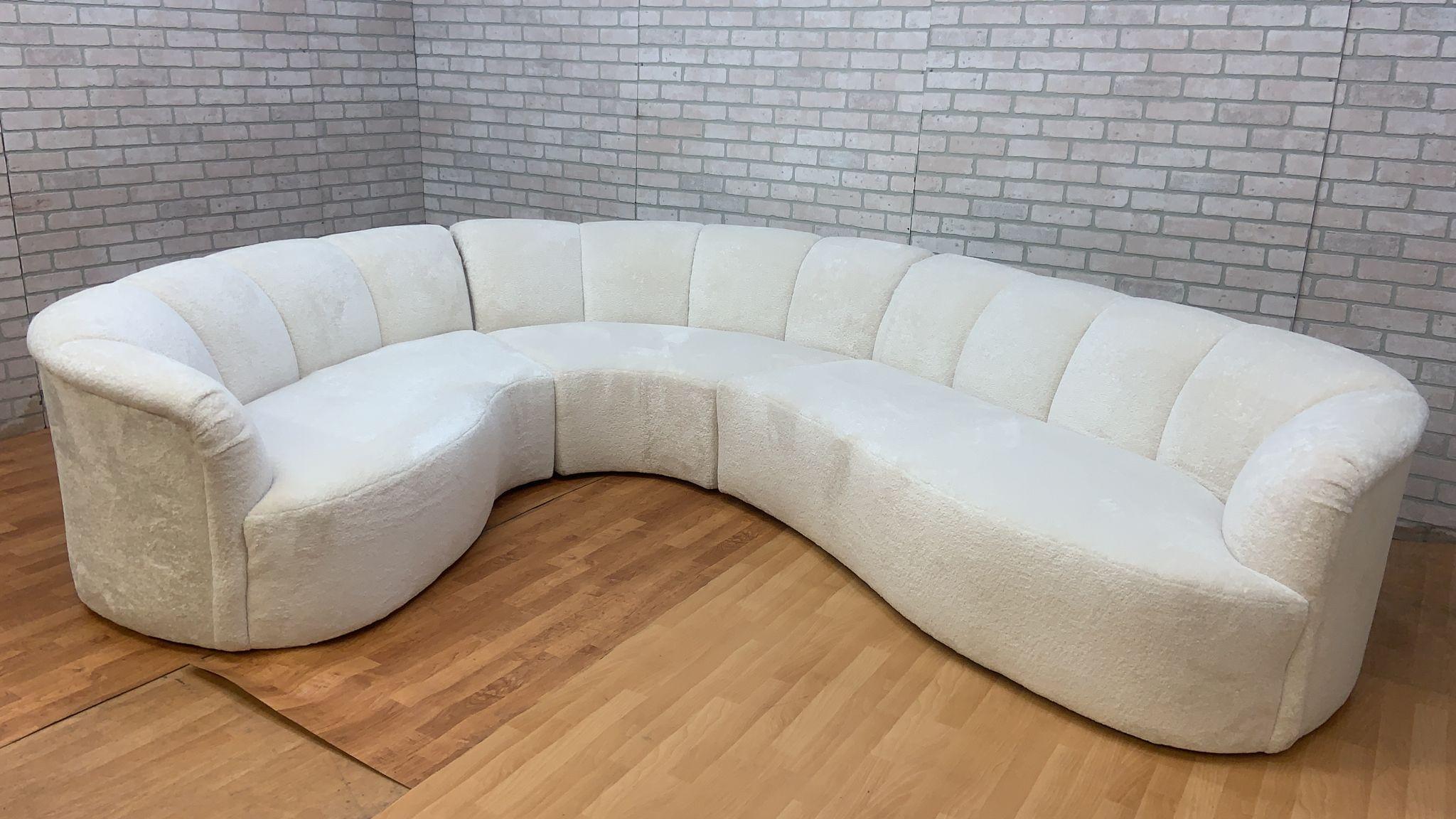 Mid-Century Modern Curved Channel Back Serpentine Sectional Sofa Newly Upholstered in Alpaca Wool