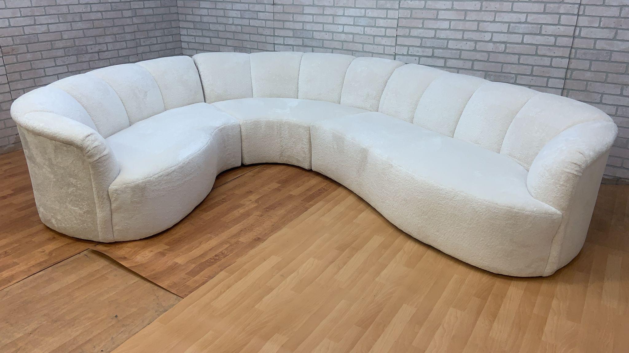American Curved Channel Back Serpentine Sectional Sofa Newly Upholstered in Alpaca Wool