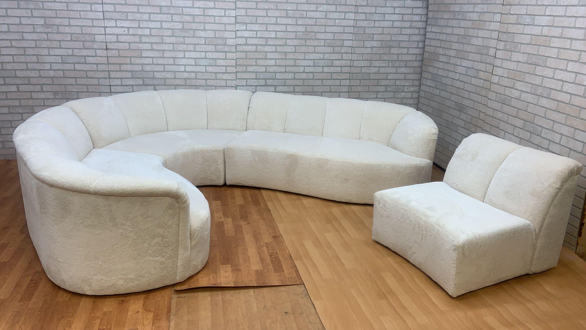 Hand-Crafted Curved Channel Back Serpentine Sectional Sofa Newly Upholstered in Alpaca Wool