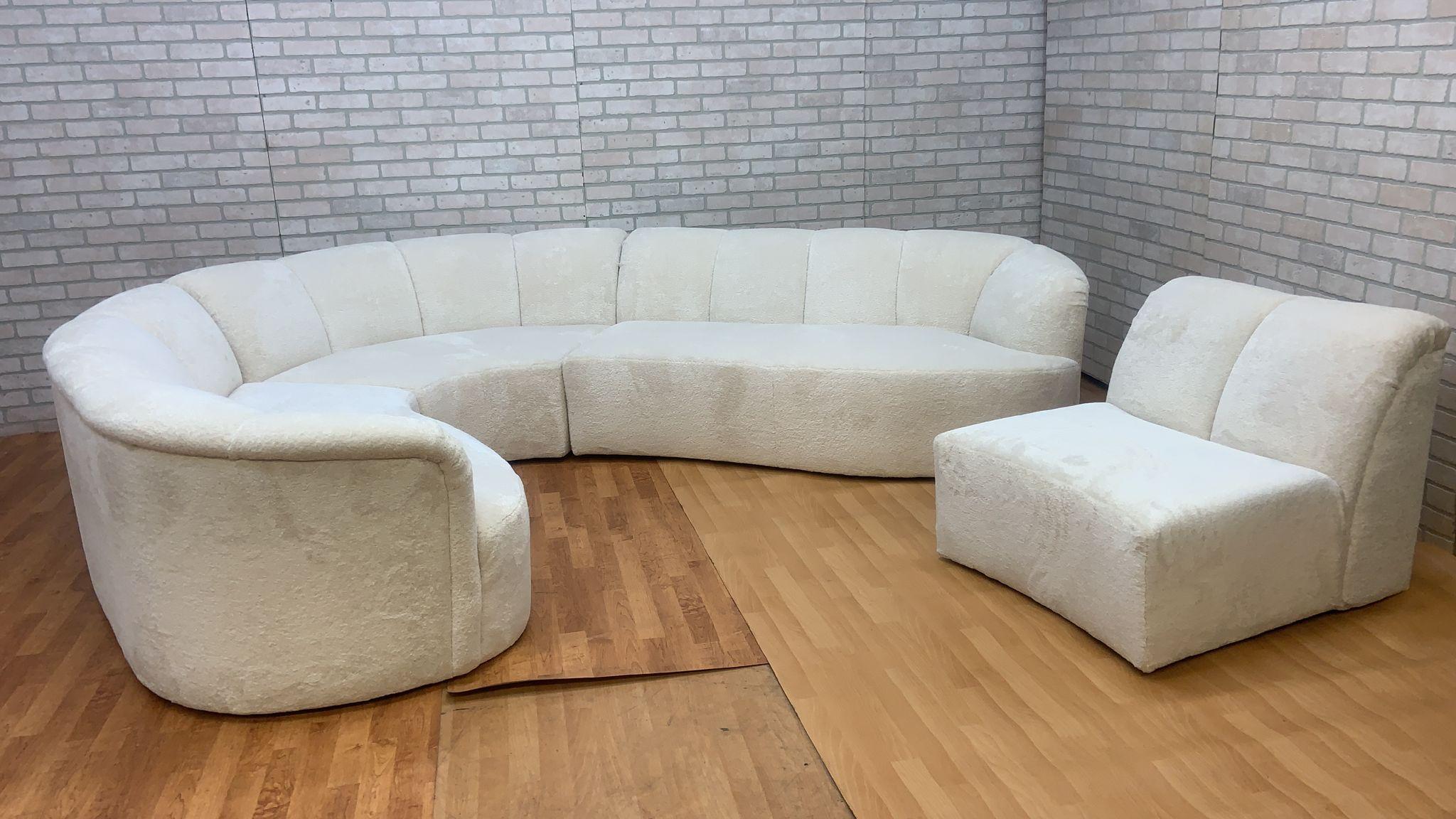 Curved Channel Back Serpentine Sectional Sofa Newly Upholstered in Alpaca Wool In Good Condition In Chicago, IL