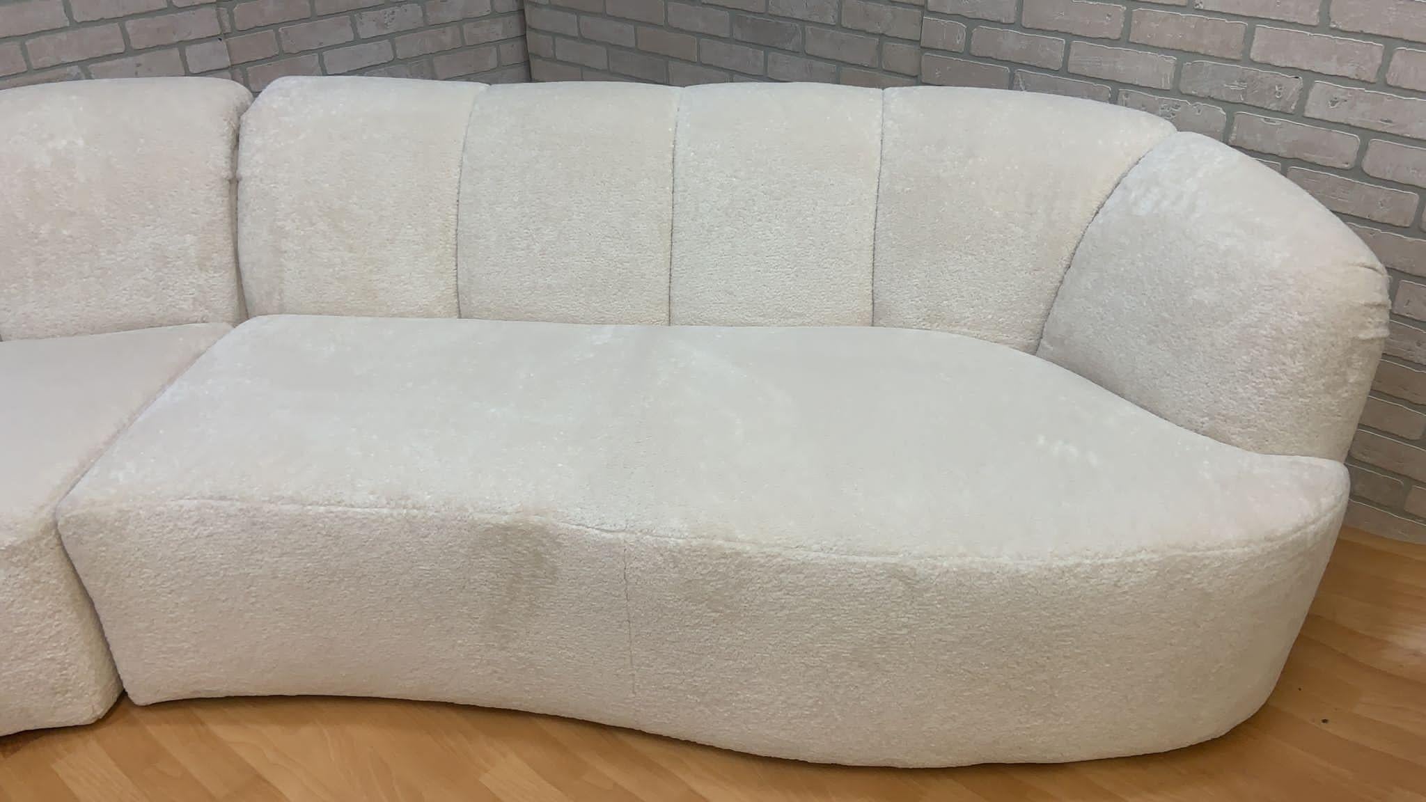Late 20th Century Curved Channel Back Serpentine Sectional Sofa Newly Upholstered in Alpaca Wool