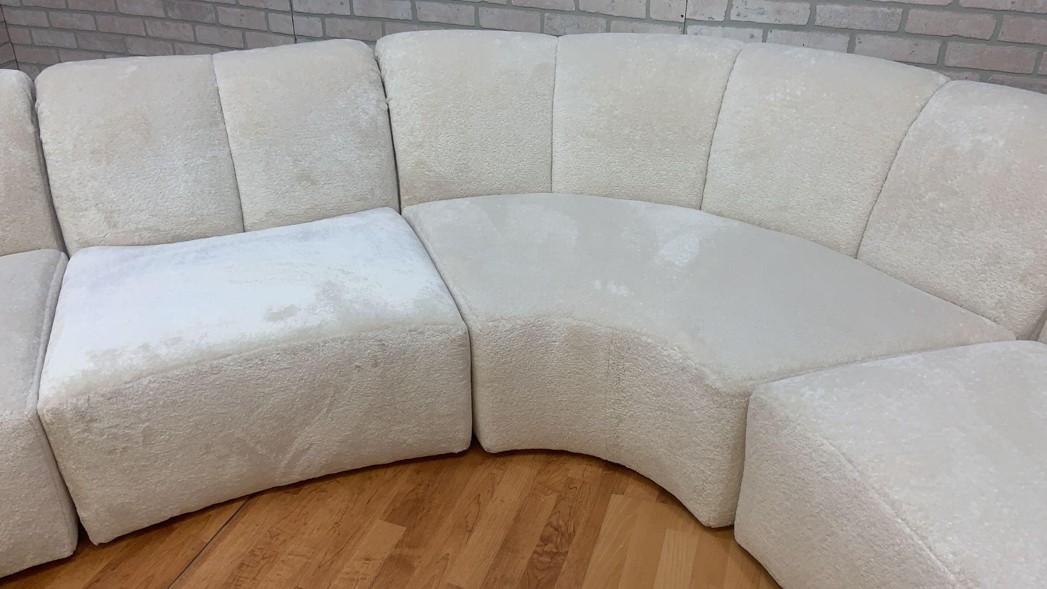 Curved Channel Back Serpentine Sectional Sofa Newly Upholstered in Alpaca Wool 1