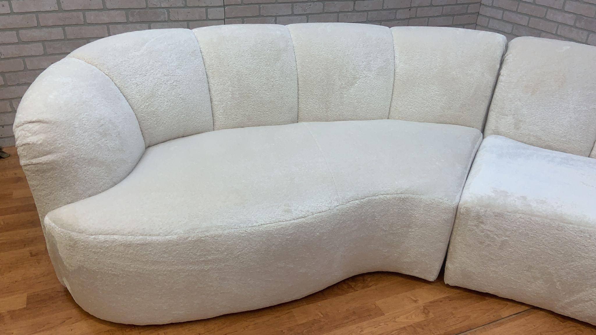 Curved Channel Back Serpentine Sectional Sofa Newly Upholstered in Alpaca Wool 2