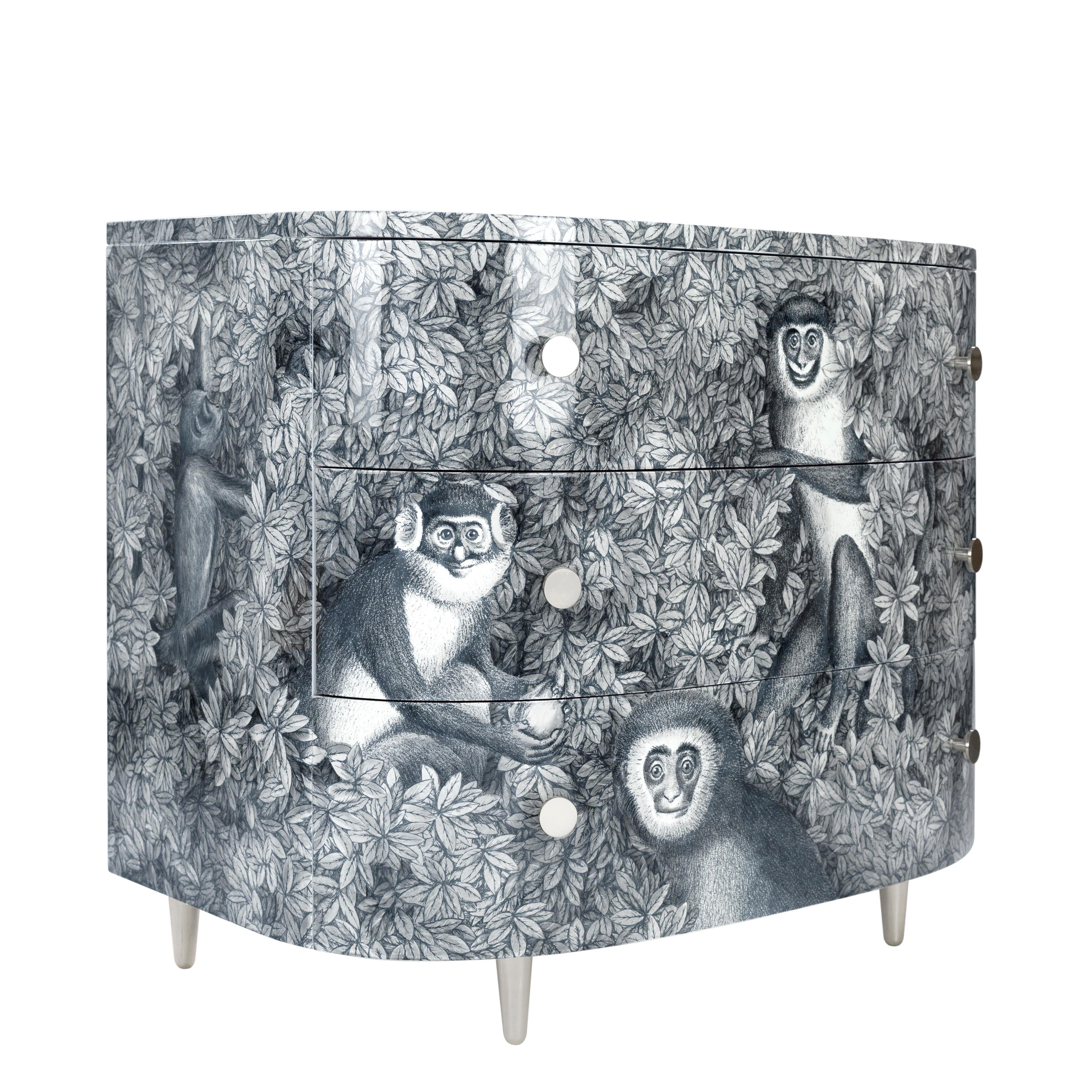 Modern Curved Chest of Drawers Scimmie Grey Shades, Chromed Details For Sale