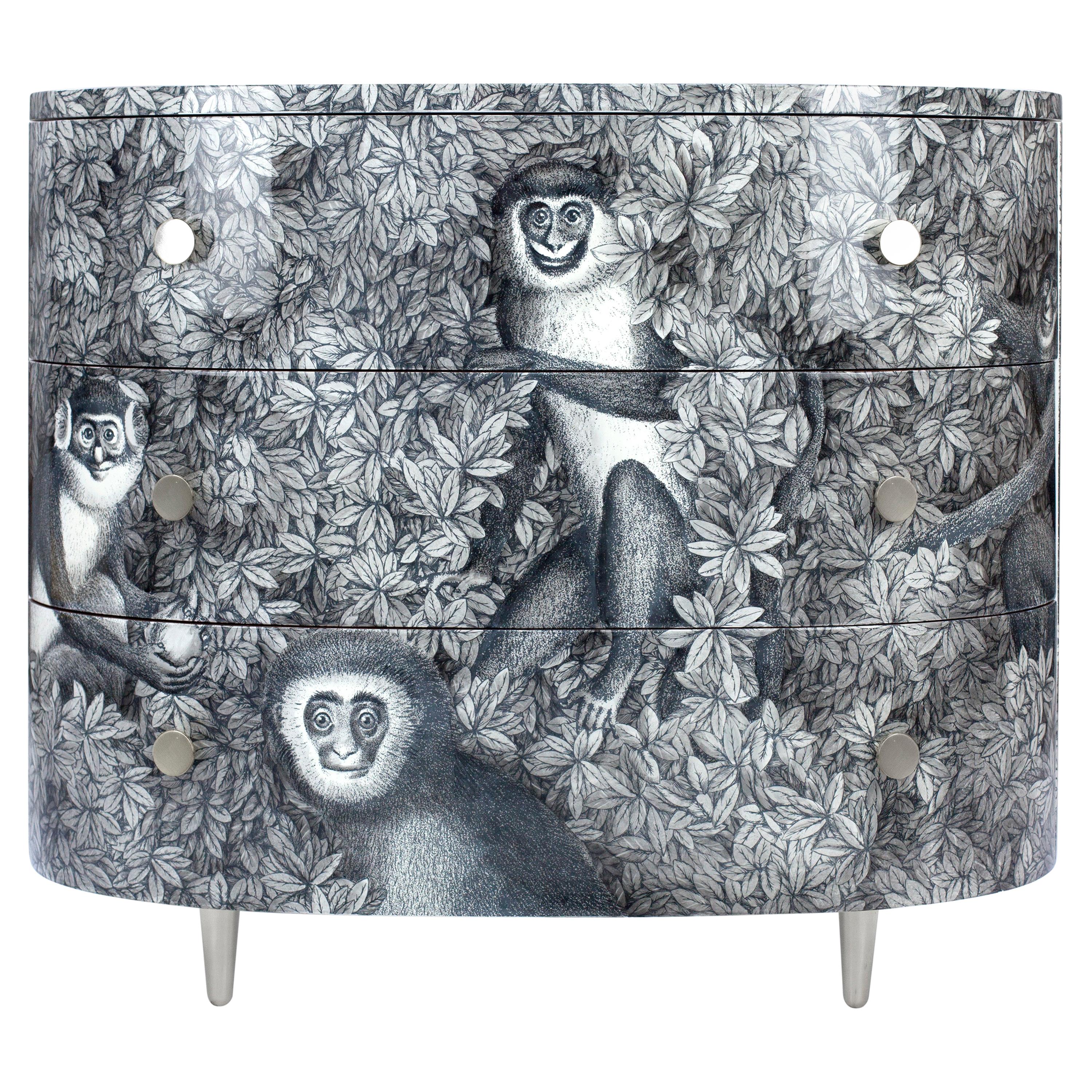 Curved Chest of Drawers Scimmie Grey Shades, Chromed Details For Sale
