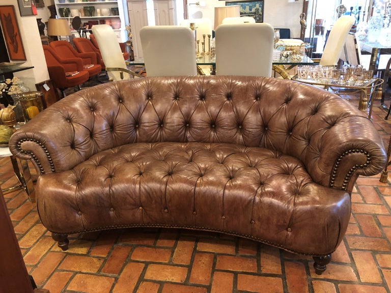 Curved Light Brown Italian Leather, Curved Leather Sofa