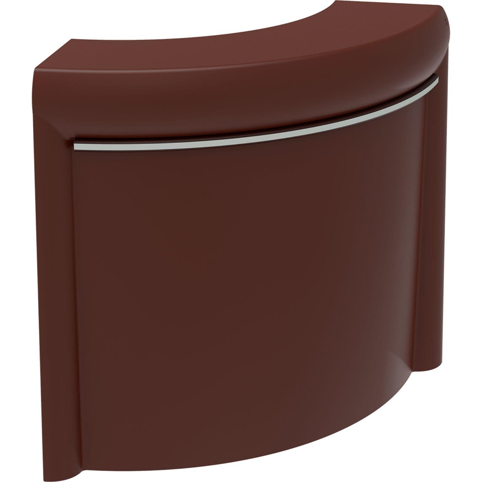 Curved chocolate lacquered classe bar by MOWEE
Dimensions: D100 x W100 x H115 cm
Material: Polyethylene and stainless steel.
Weight: 31 kg
Also available in different colors, wheel kit optional, bar union kit optional, LED Lighting optional.