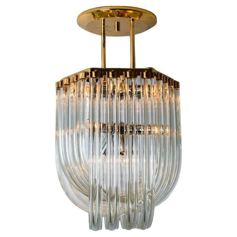 Curved Clear Gold Glass Messing Chandelier/Flush Mount, Venini For Sale