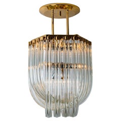 Curved Clear Gold Glass Messing Chandelier/Flush Mount, Venini