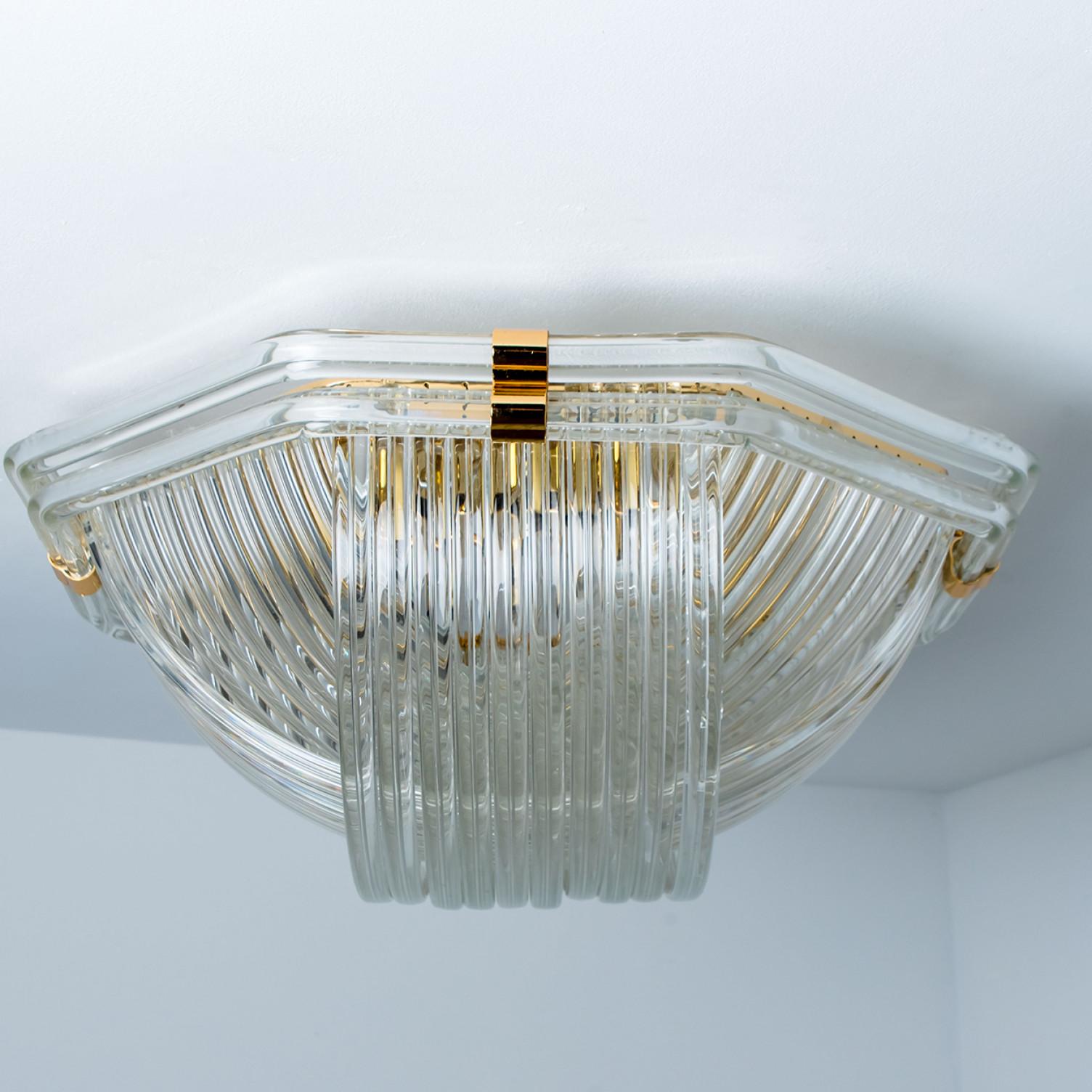 Curved Clear Gold Glass Messing Flush Mount, Venini In Good Condition For Sale In Rijssen, NL