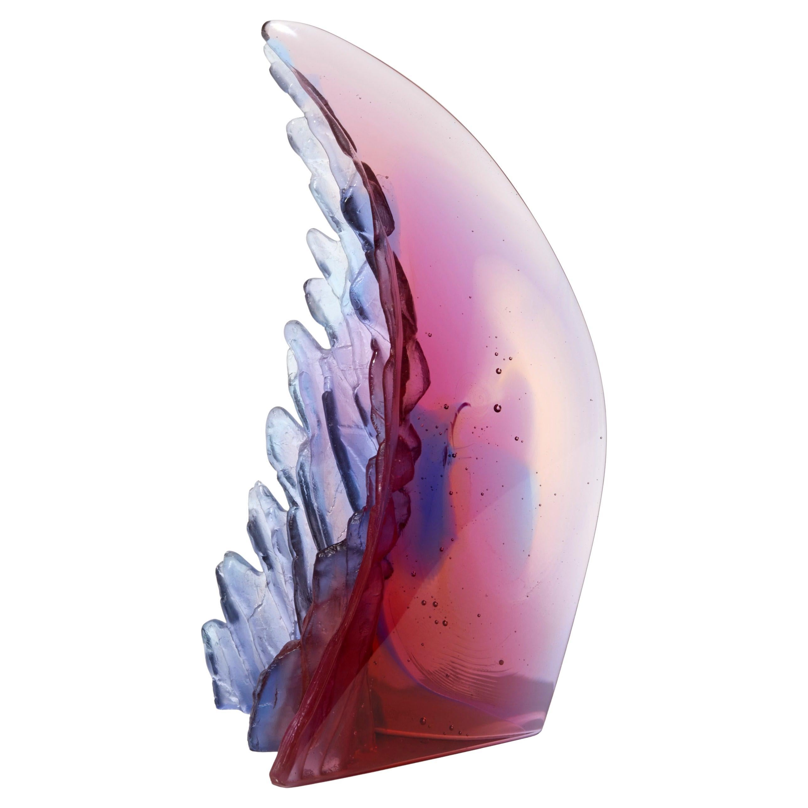 Curved Cliff I, a pink & purple textured cast glass sculpture by Crispian Heath