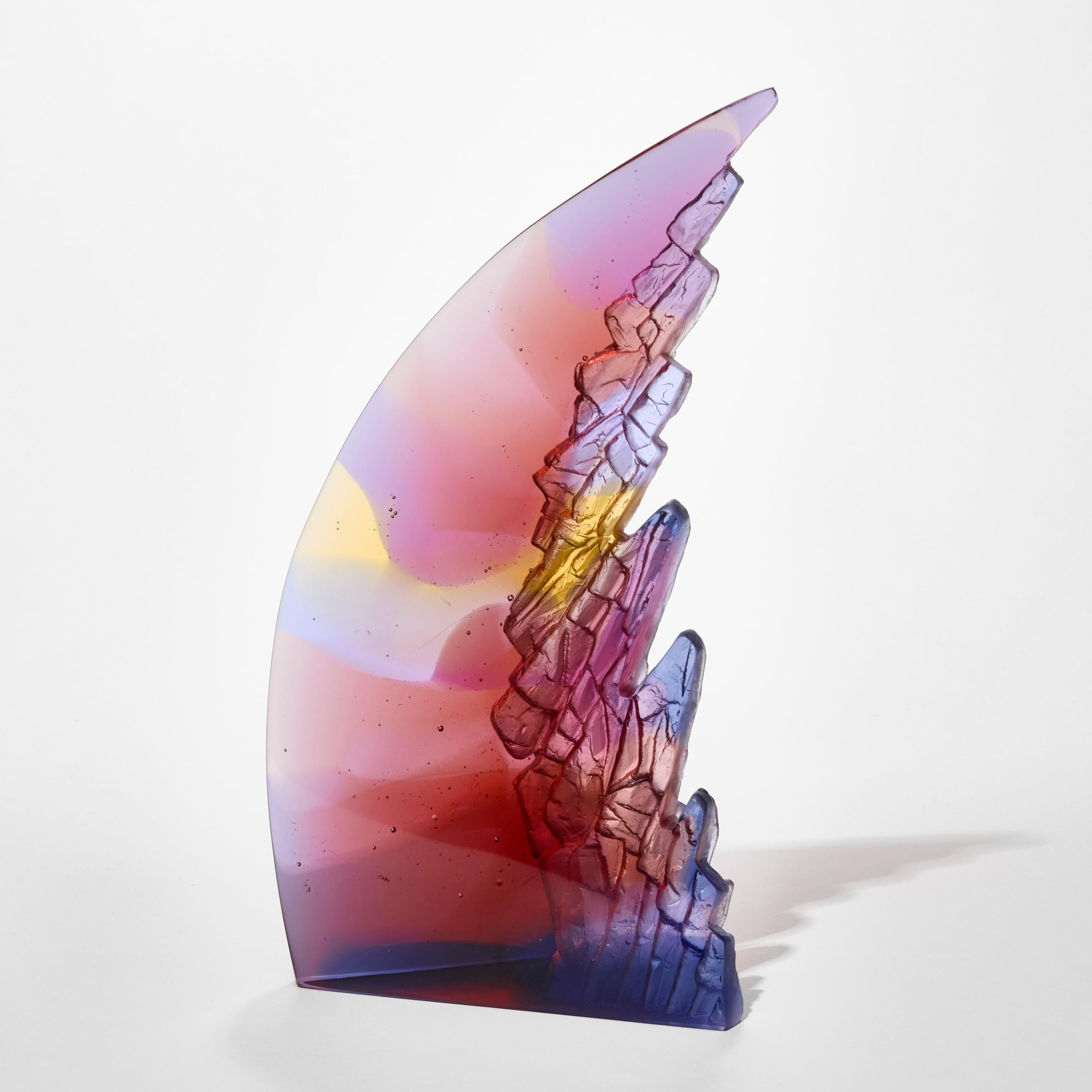 Britannico Curved Cliff II, a red & purple textured cast glass sculpture by Crispian Heath in vendita