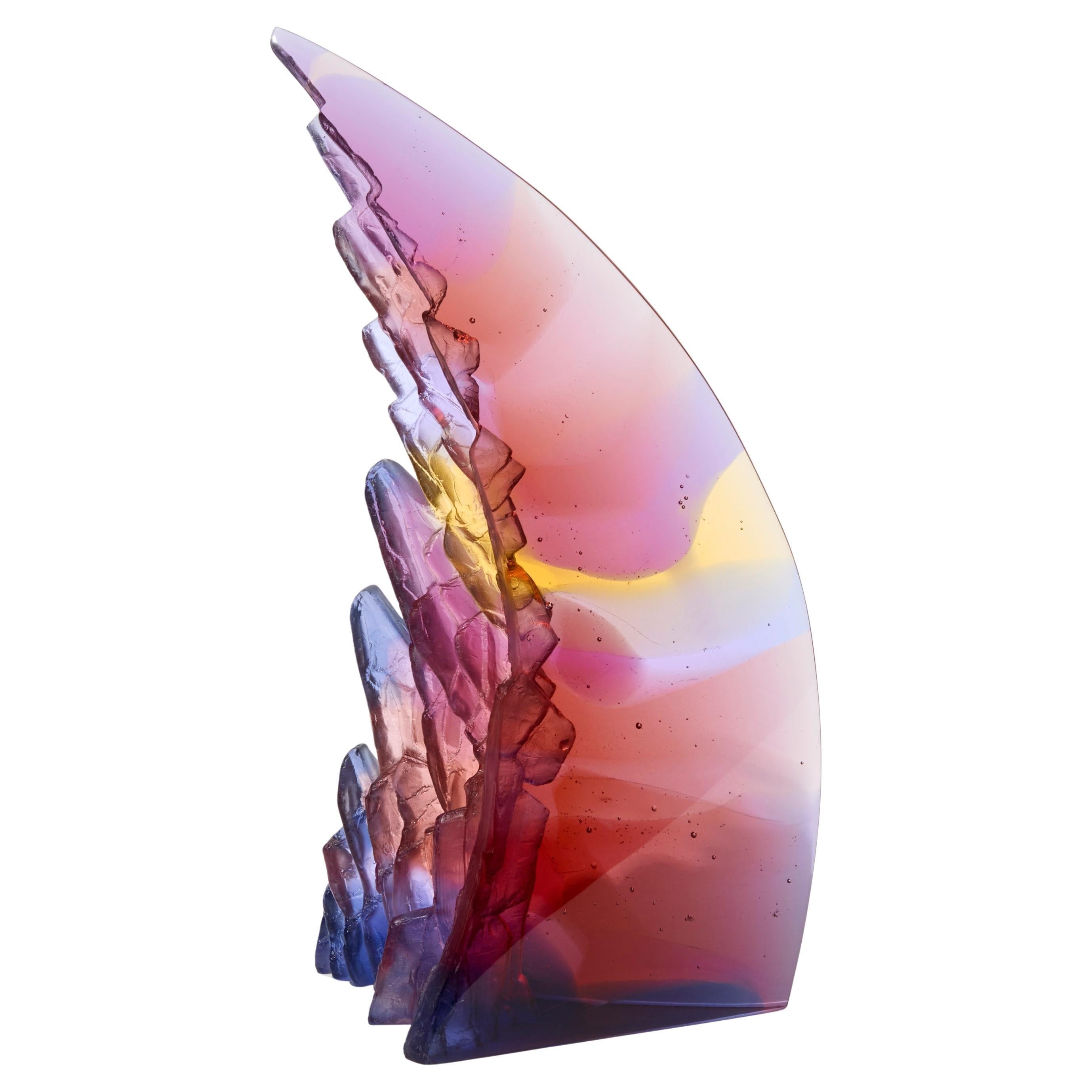 Curved Cliff II, a red & purple textured cast glass sculpture by Crispian Heath