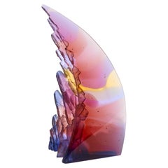 Curved Cliff II, a red & purple textured cast glass sculpture by Crispian Heath