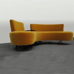 Curved Conversation Sofa in Green Velvet with Table