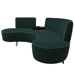 Curved Conversation Sofa in Green Velvet with Table