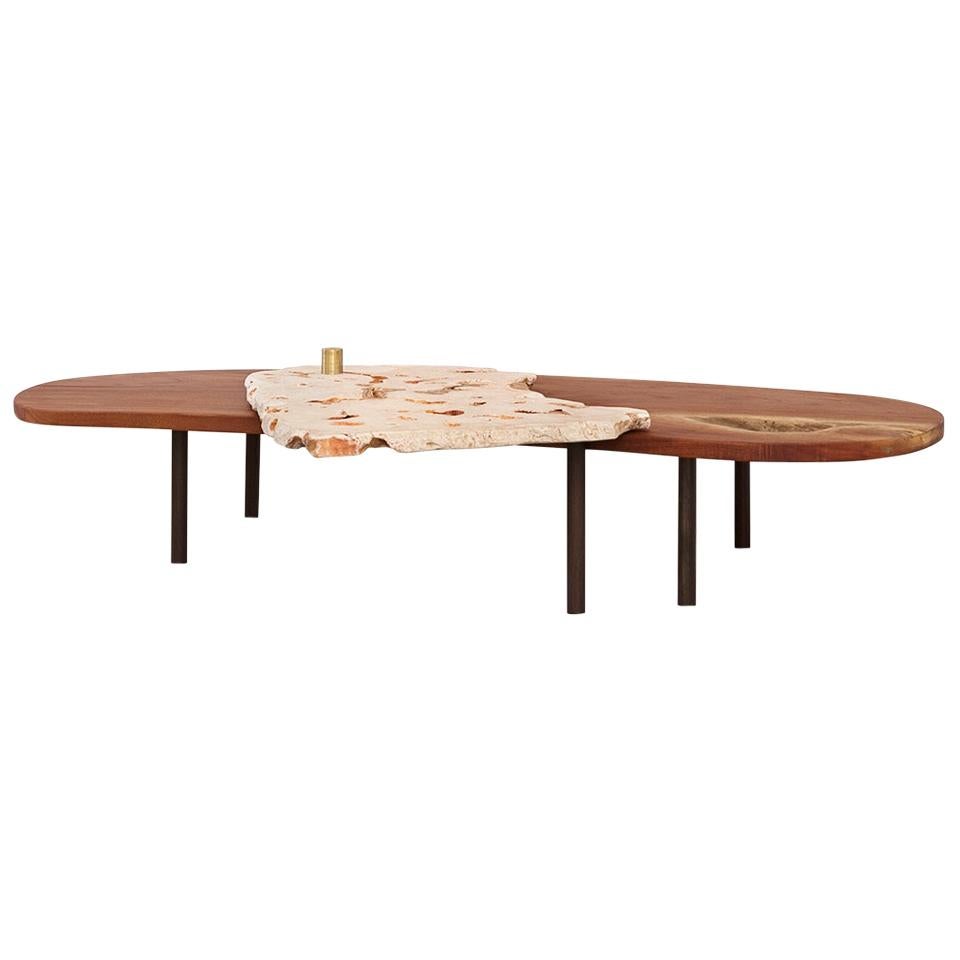 Curved Coral and Mahogany Low Coffee Table For Sale