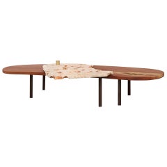 Curved Coral and Mahogany Low Coffee Table