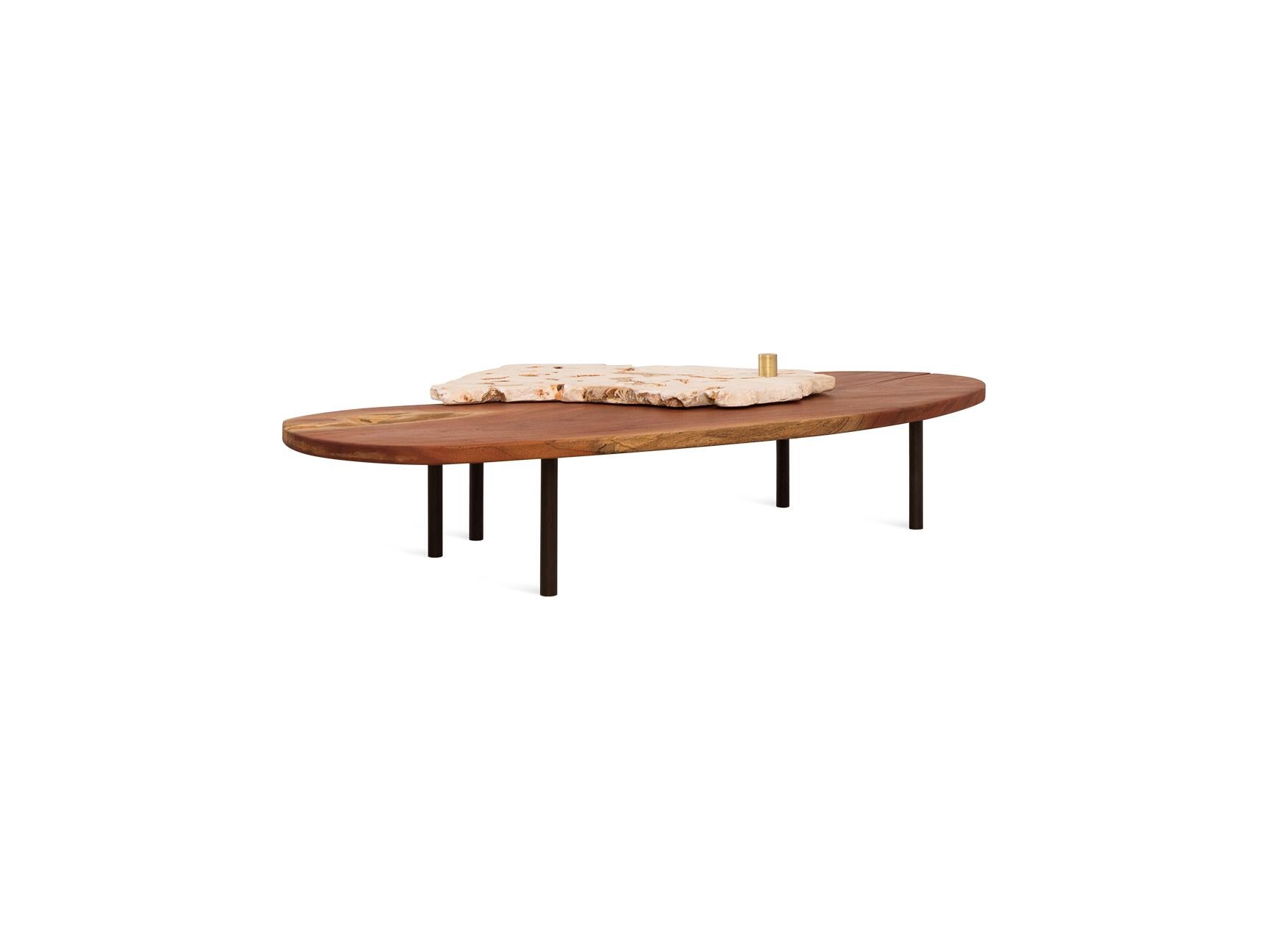 Puerto Rican Curved Coral and Mahogany Low Coffee Table For Sale