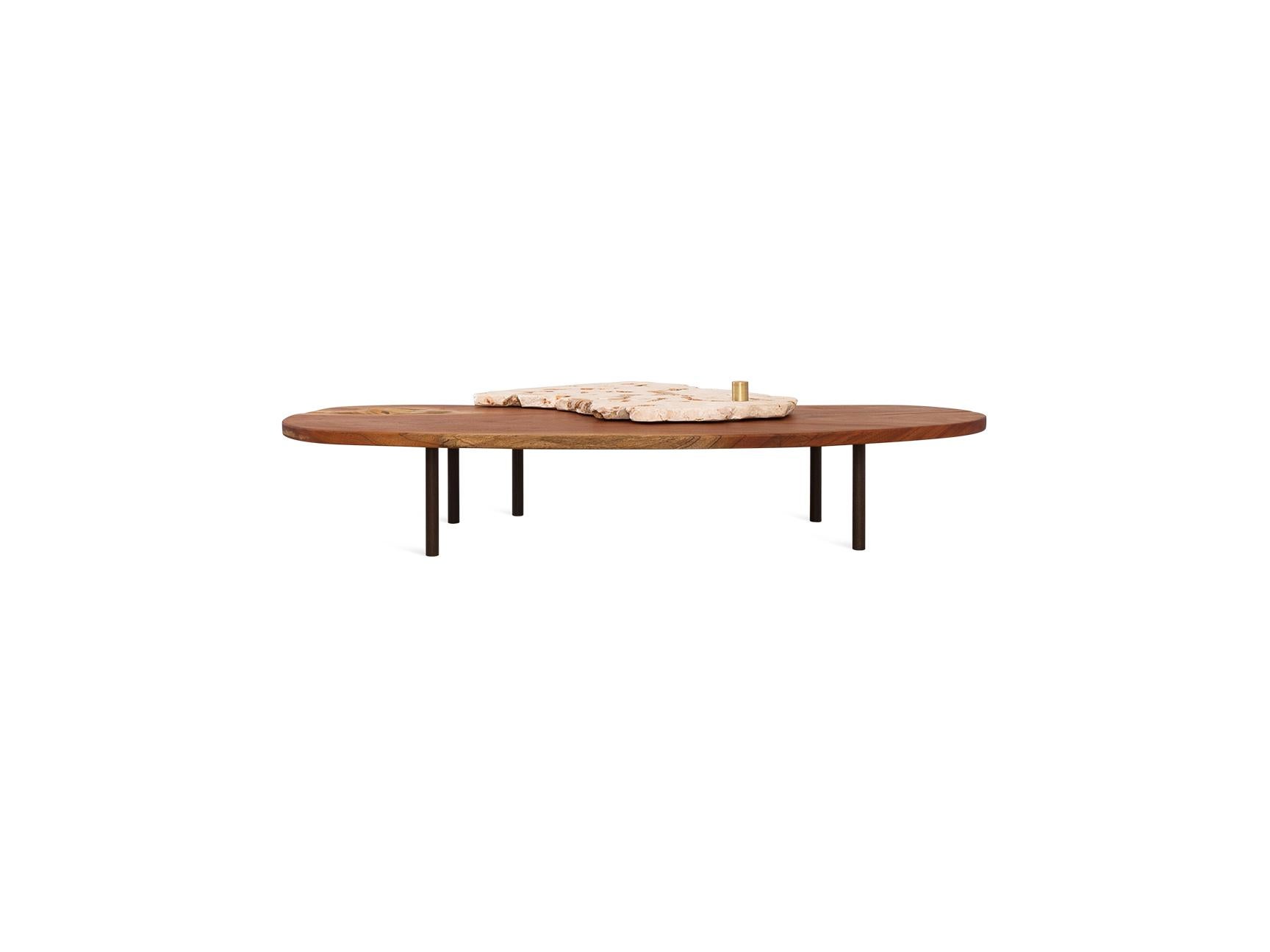 Hand-Crafted Curved Coral and Mahogany Low Coffee Table For Sale