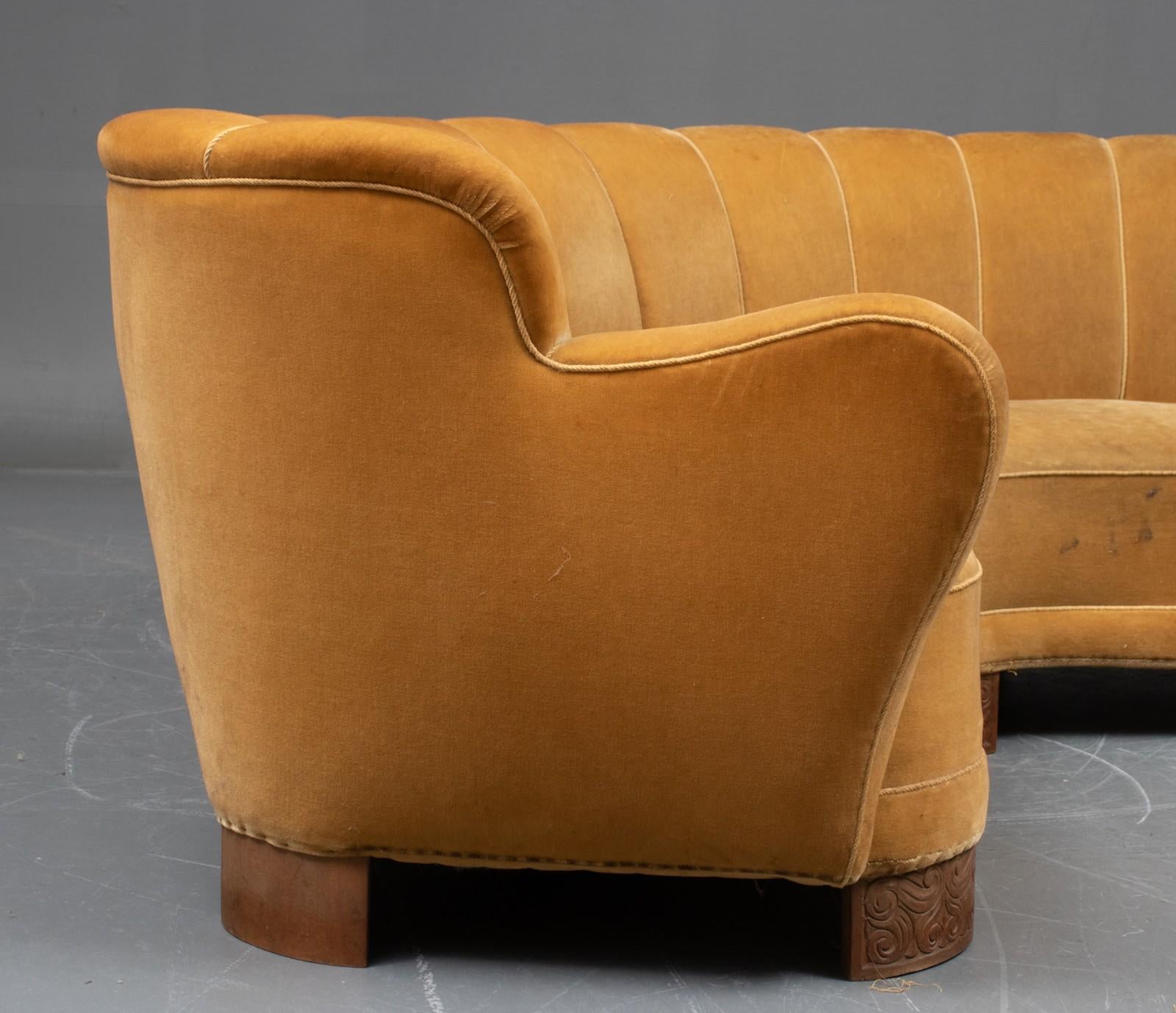 Danish Curved Corner Sofa 1930s