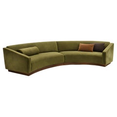 Curved Crescent Sectional Sofa with Walnut Plinth Base & Cotton Velvet
