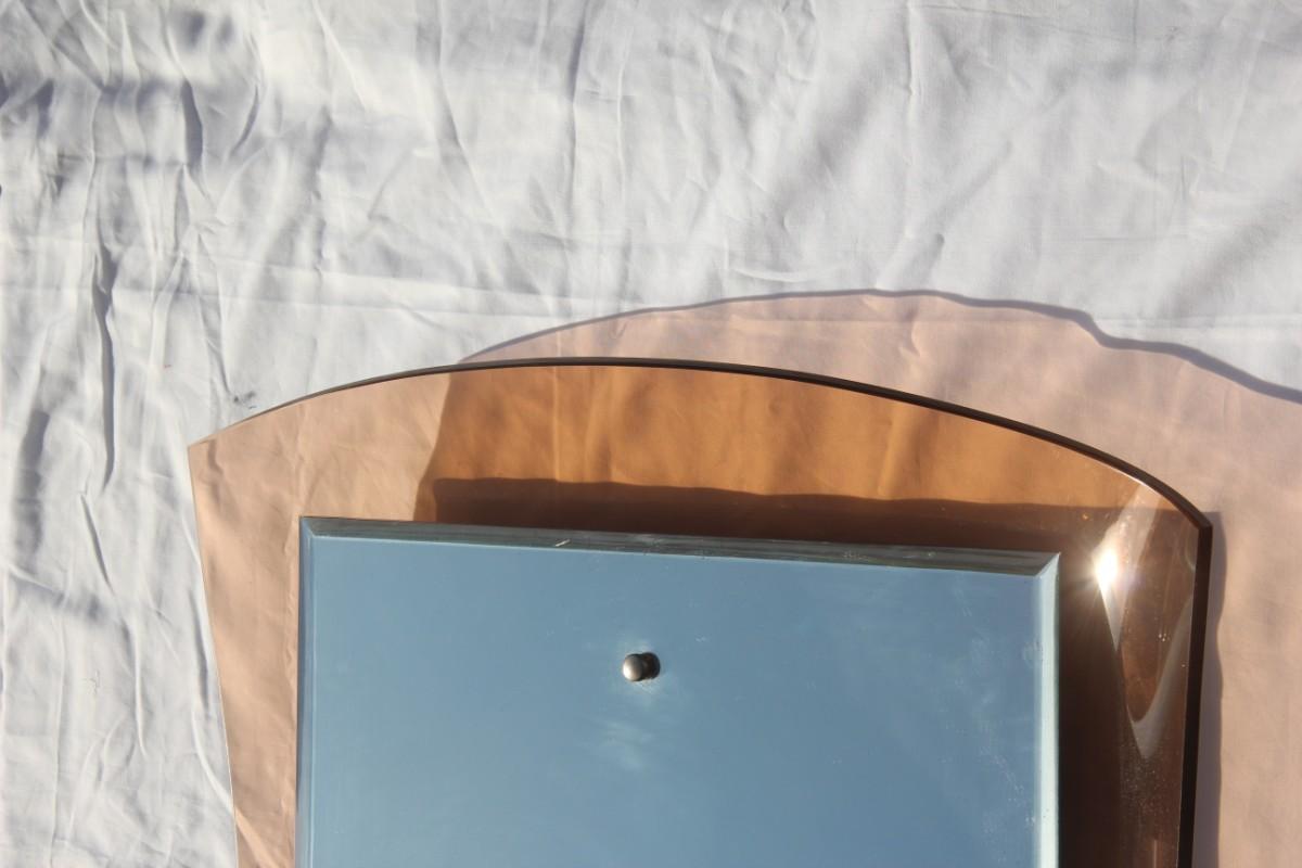 Curved Cristal Art Wall Mirror Rectangular Pink Midcentury Italian Design 1960s For Sale 4