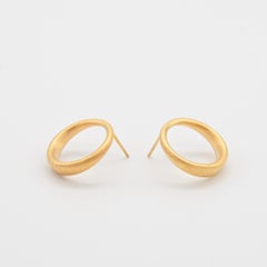 Curved Curves Framed Circle Earrings in Gold Vermeil and Silver by Sheng Zhang