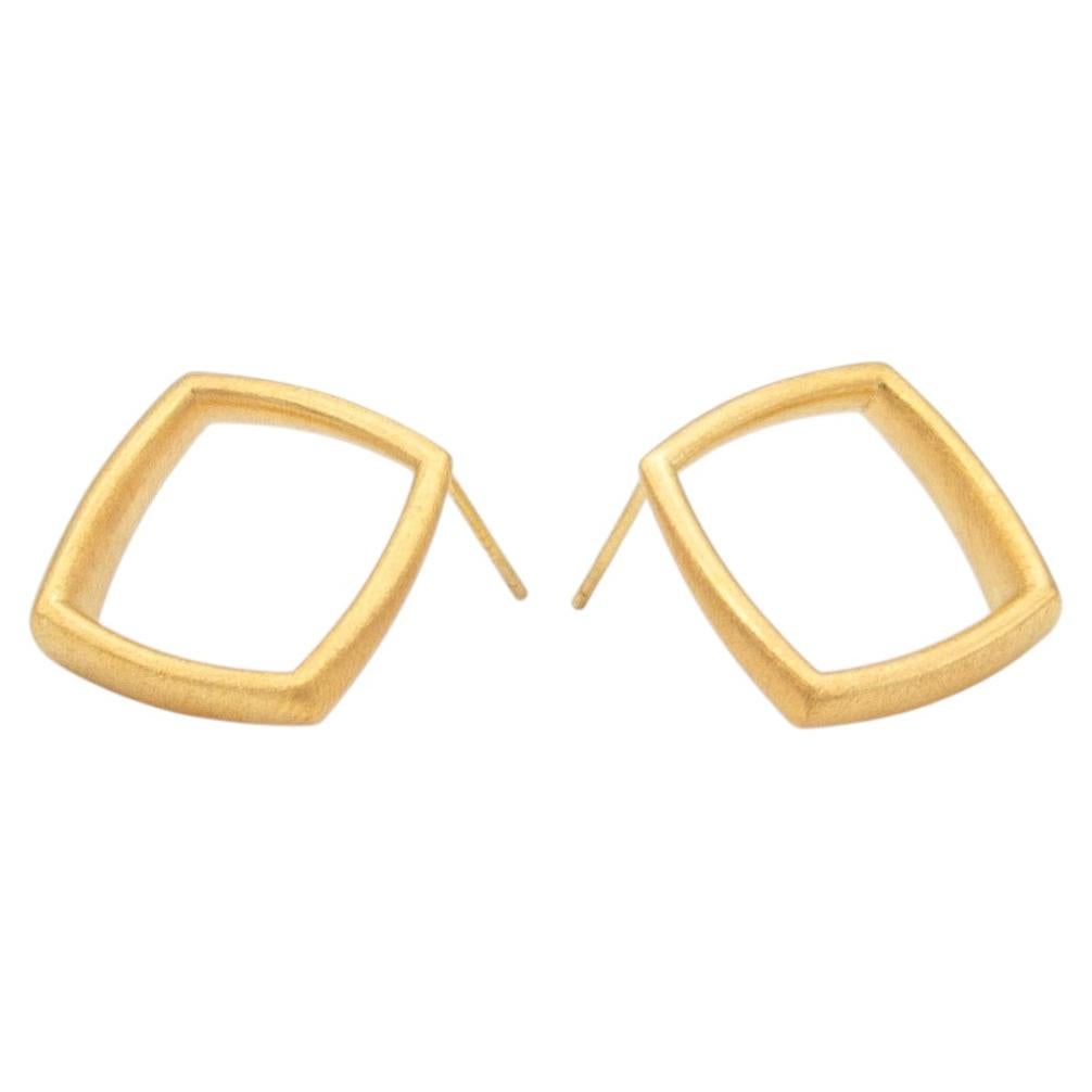 Curved Curves Framed Rhombus Earrings in Gold Vermeil and Silver by Sheng Zhang For Sale
