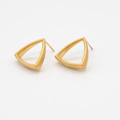 Curved Curves Framed Triangle Earrings in Gold Vermeil and Silver by Sheng Zhang