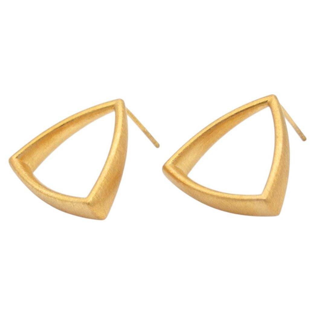 Curved Curves Framed Triangle Earrings in Gold Vermeil and Silver by Sheng Zhang