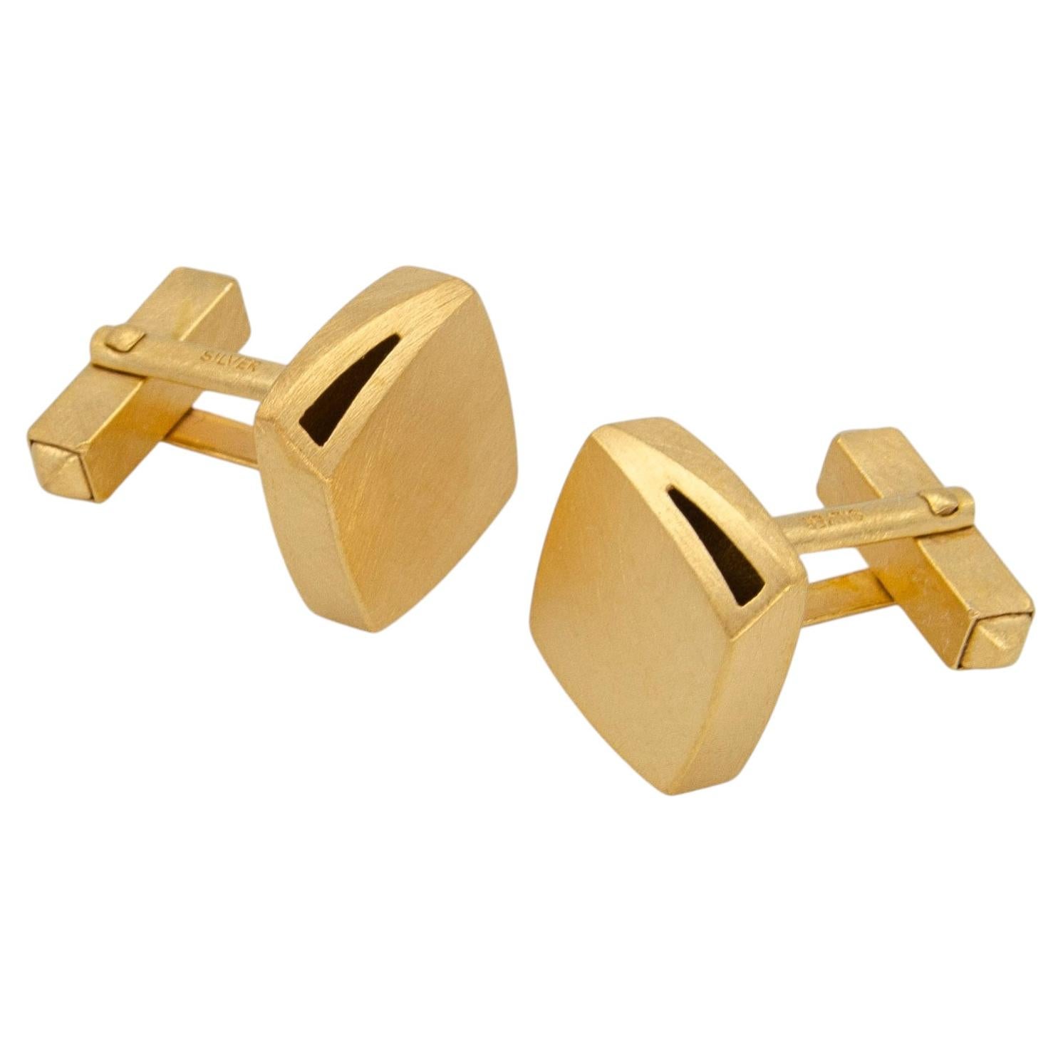 Curved Curves Square Cufflinks in Gold Vermeil & Sterling Silver by Sheng Zhang