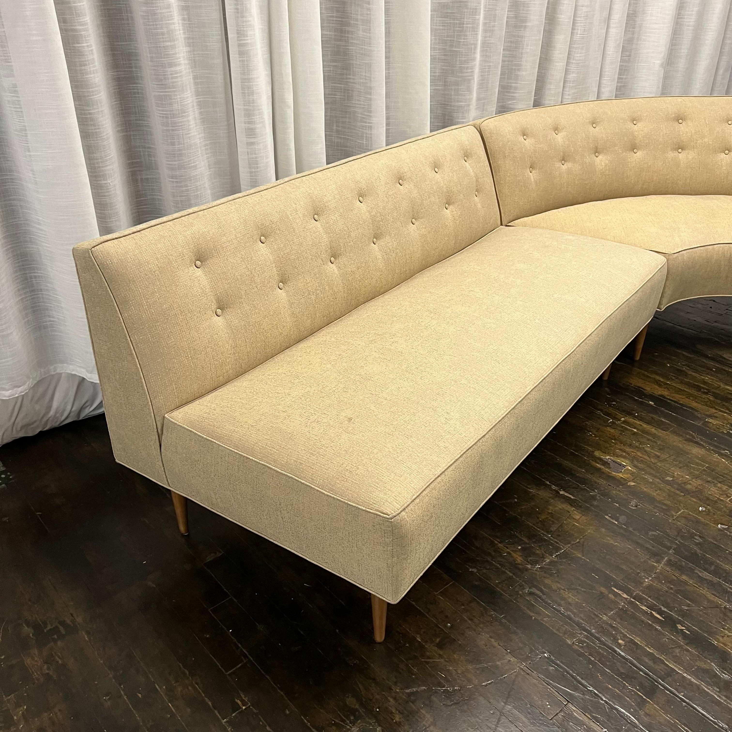 American Curved Custom-Made Midcentury Two Piece Sectional Sofa