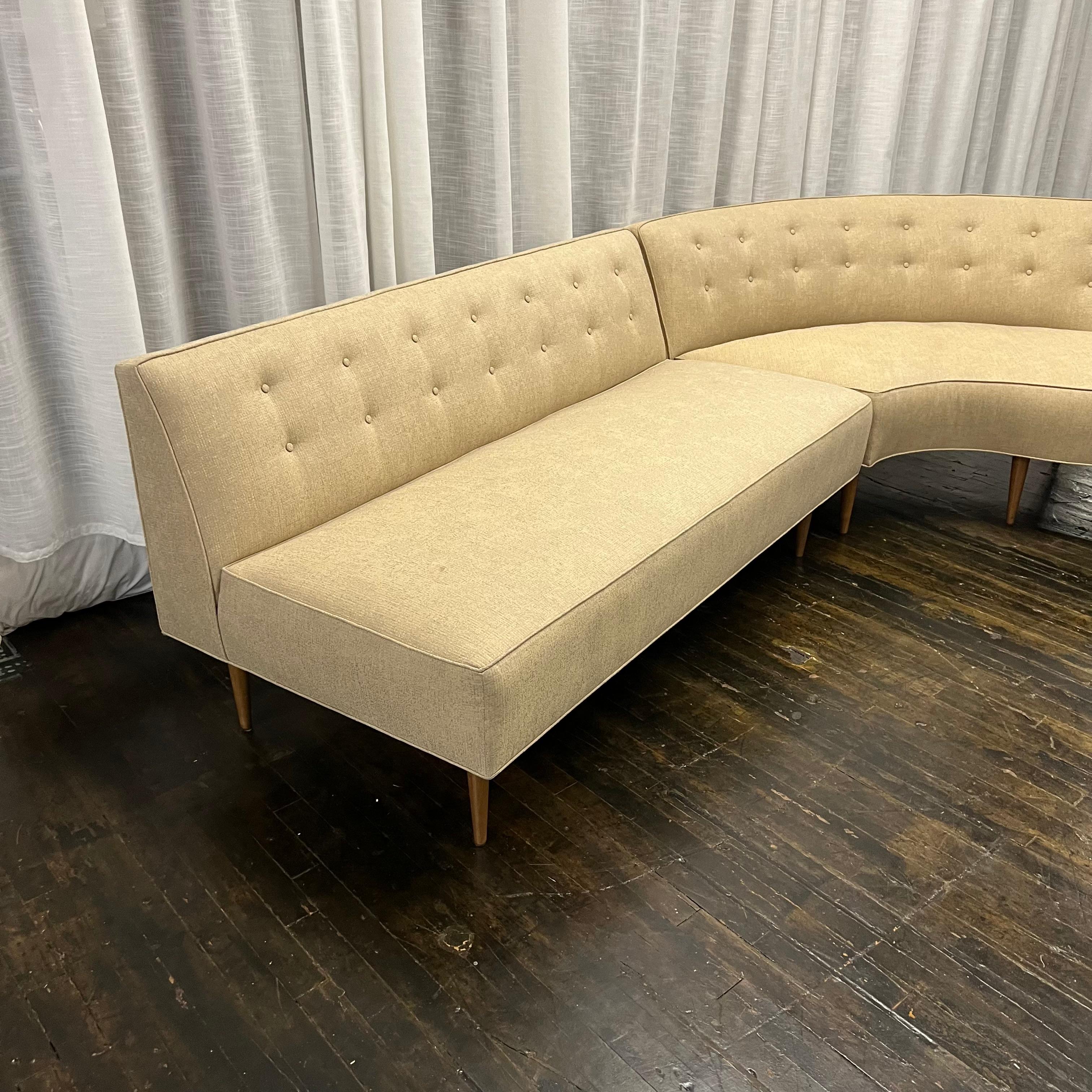 Curved Custom-Made Midcentury Two Piece Sectional Sofa In Good Condition In Chicago, IL