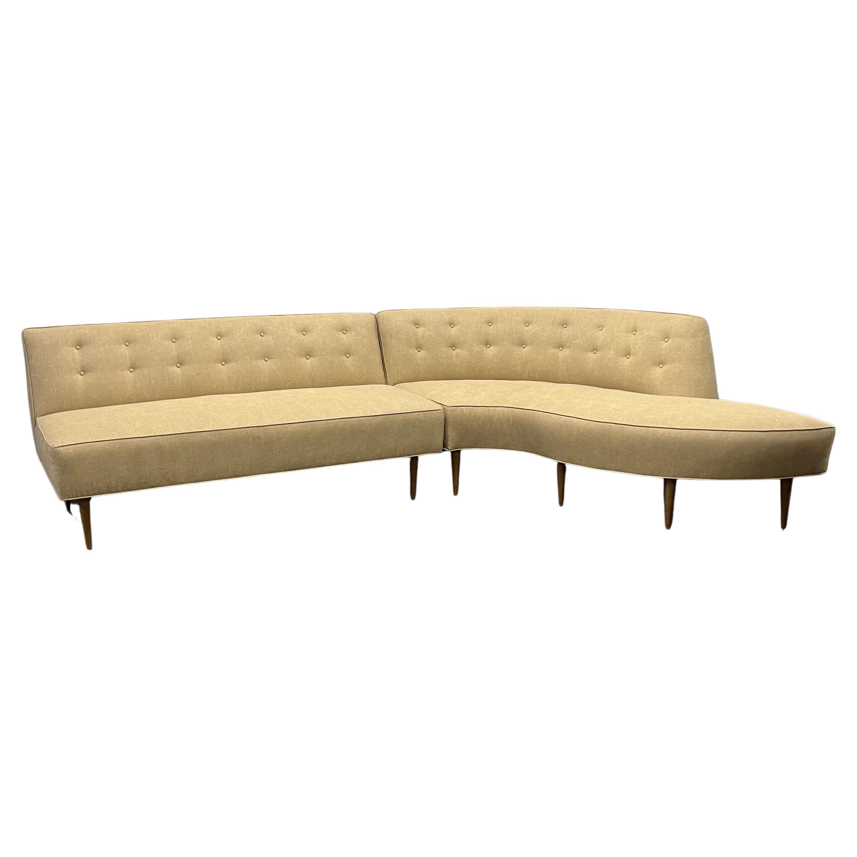 Curved Custom-Made Midcentury Two Piece Sectional Sofa
