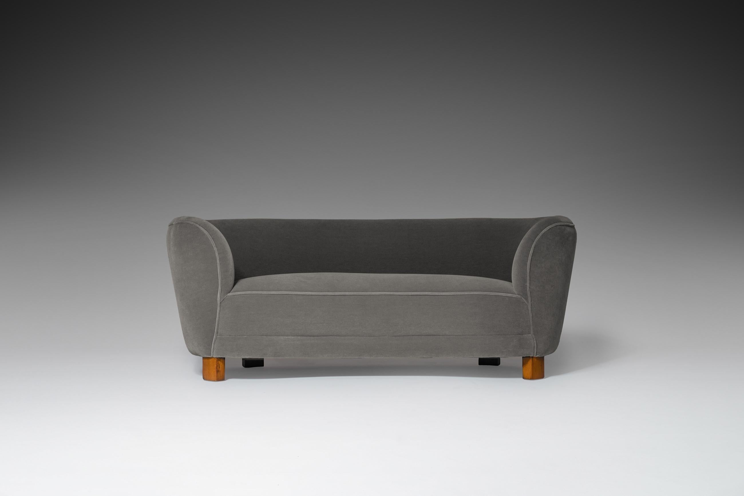 Scandinavian Modern Curved Danish Banana Sofa in Rich Mohair