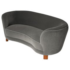 Curved Danish Banana Sofa in Rich Mohair