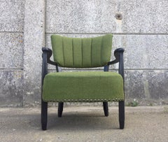 Curved Danish Club Chair with Green Wool Upholstery, 1940s