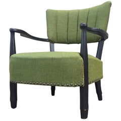 Vintage Curved Danish Club Chair with Green Wool Upholstery, 1940s