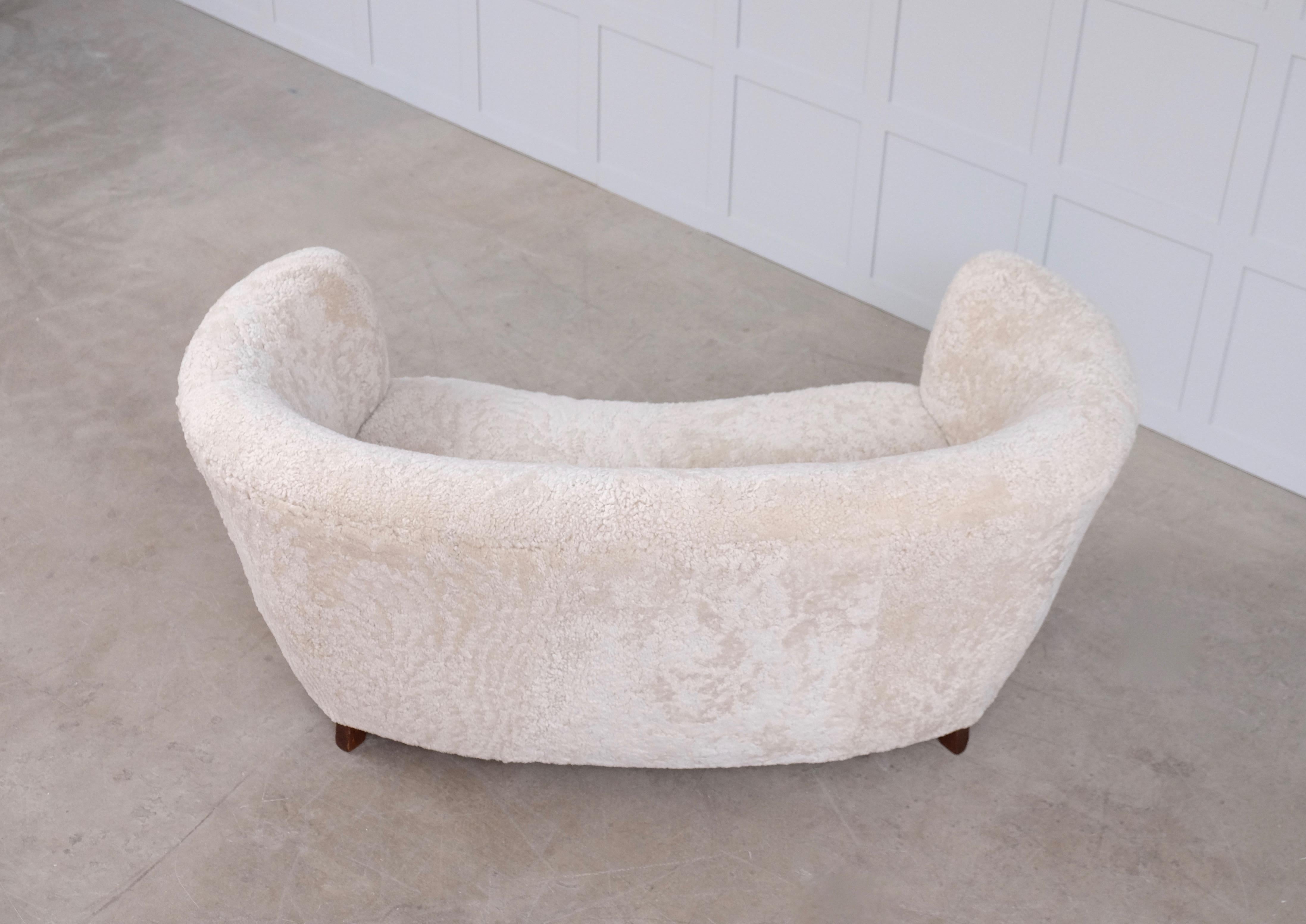 Curved Danish Sheepskin Sofa, 1940s For Sale 6
