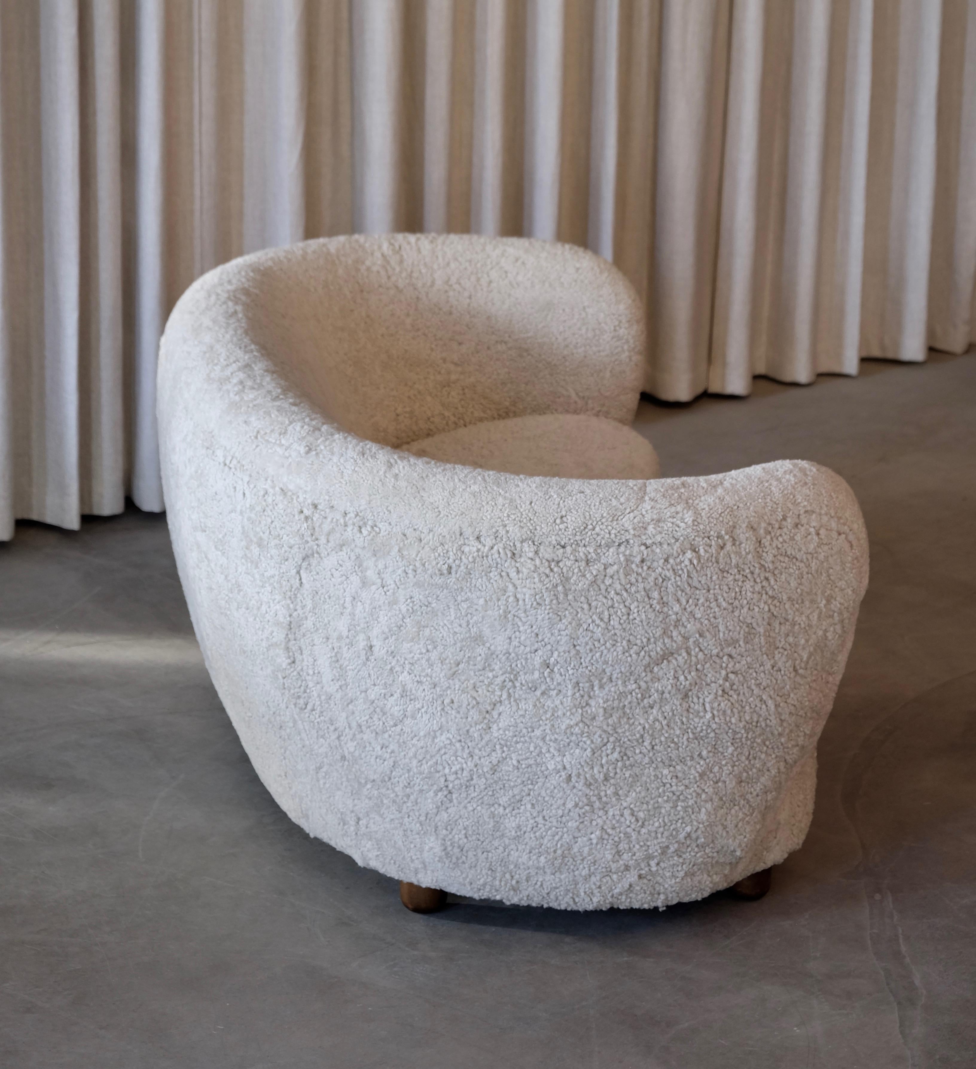 Scandinavian Modern Curved Danish Sheepskin Sofa, 1940s