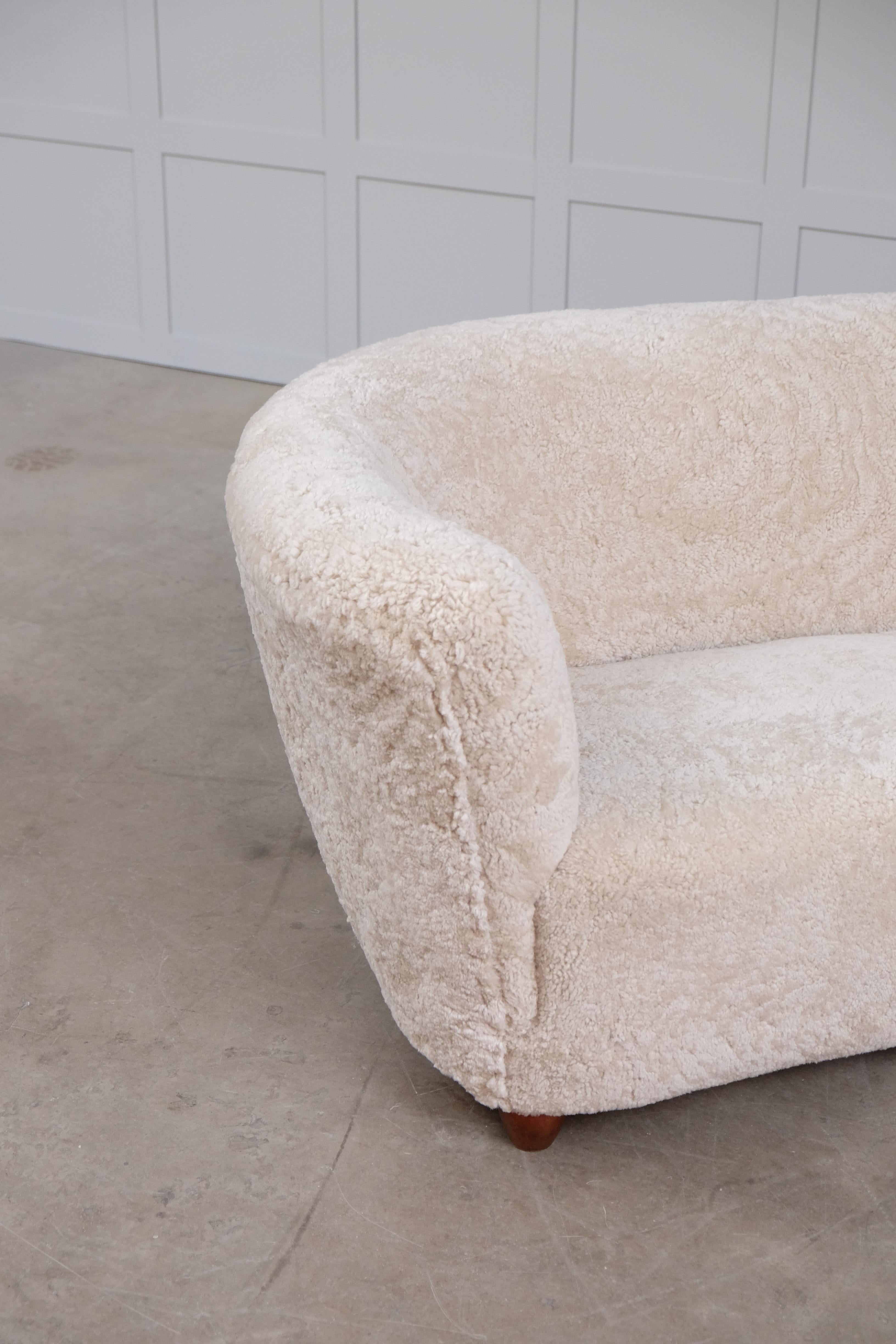 Scandinavian Modern Curved Danish Sheepskin Sofa, 1940s For Sale